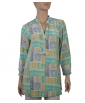  Long Silk Shirt - Green & Blue Block Print