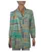  Long Silk Shirt - Green & Blue Block Print