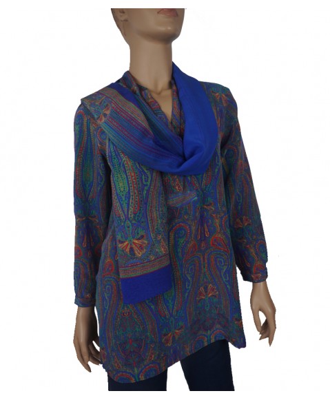 Long Silk Shirt - Royal Blue & Green Paisley