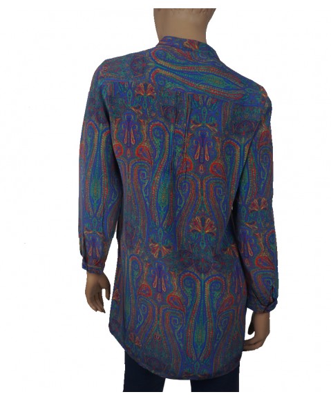 Long Silk Shirt - Royal Blue & Green Paisley