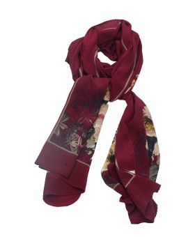 Crepe Silk Scarf - Dark Magenta Floral