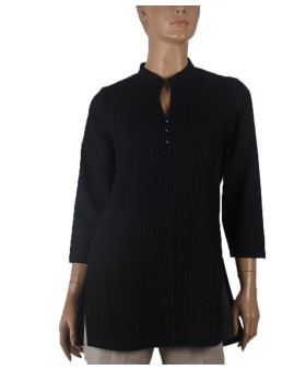 Casual Kurti - Black Pintuck With Diamond Button