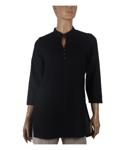 Casual Kurti - Black Pintuck With Diamond Button