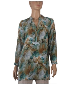 Long Silk Shirt - Green Colour Splash