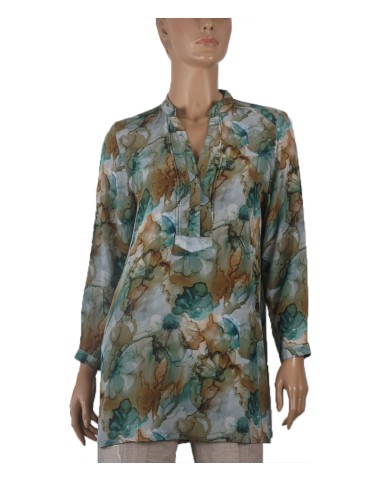 Long Silk Shirt - Green Colour Splash