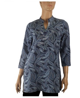 Antique Silk Kurti - Navy Blue Paisley