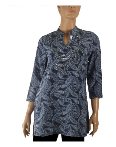 Antique Silk Kurti - Navy Blue Paisley