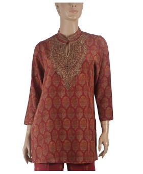 Antique Silk Kurti - Golden Paisley Embroidery