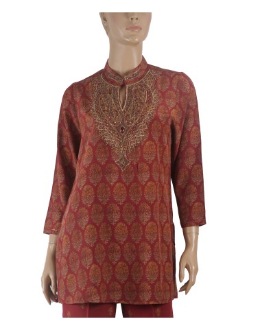 Antique Silk Kurti - Golden Paisley Embroidery