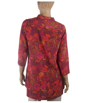 Antique Silk Kurti - Pink Floral