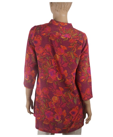 Antique Silk Kurti - Pink Floral