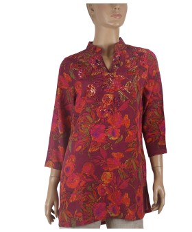 Antique Silk Kurti - Pink Floral