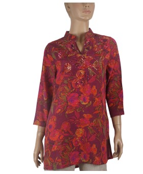 Antique Silk Kurti - Pink Floral