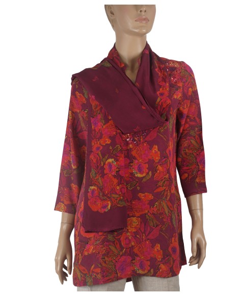 Antique Silk Kurti - Pink Floral