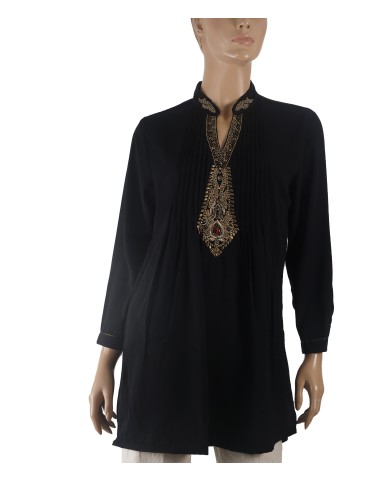 Embroidered Polyester Kurti - Black