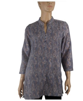 Casual Kurti - Blue And Grey Paisley