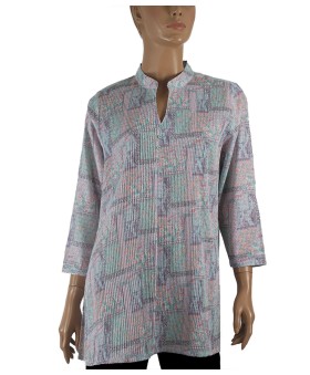 Casual Kurti - Blue And Pink Floral And Paisley