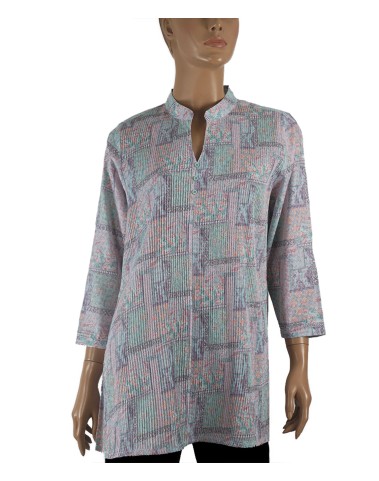 Casual Kurti - Blue And Pink Floral And Paisley