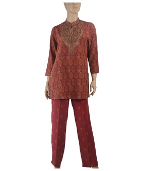 Silk Embroidered Co-ord Set - Golden Embroidery