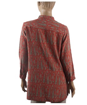 Long Silk Shirt - Beige Paisley