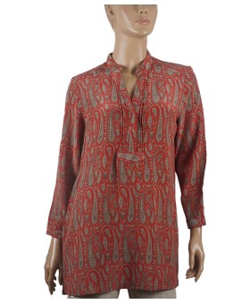 Long Silk Shirt - Beige Paisley