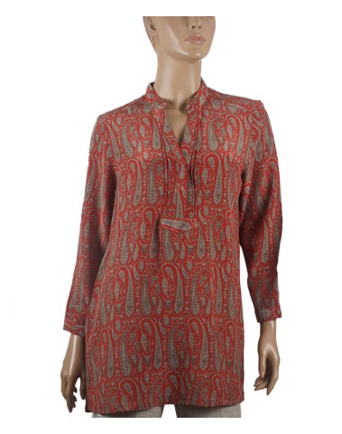 Long Silk Shirt - Beige Paisley