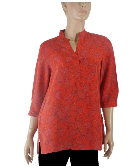 Short Silk Shirt - Red Floral