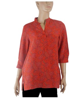 Short Silk Shirt - Red Floral