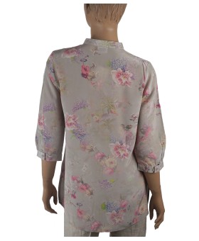 Short Silk Shirt - Pretty Pink Flowers