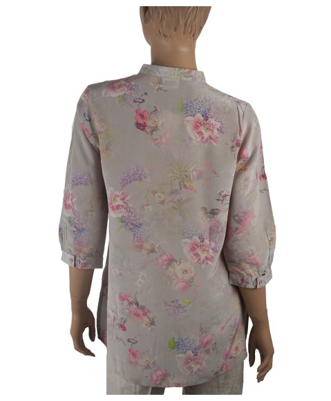 Short Silk Shirt - Pretty Pink Flowers