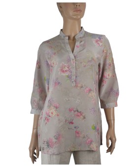 Short Silk Shirt - Pretty Pink Flowers