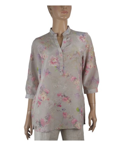 Short Silk Shirt - Pretty Pink Flowers