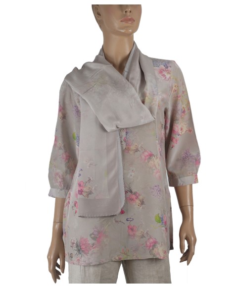 Short Silk Shirt - Pretty Pink Flowers