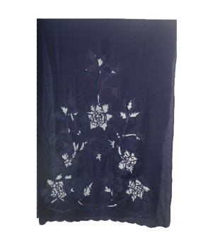 Navy Blue Floral Cutwork Stole