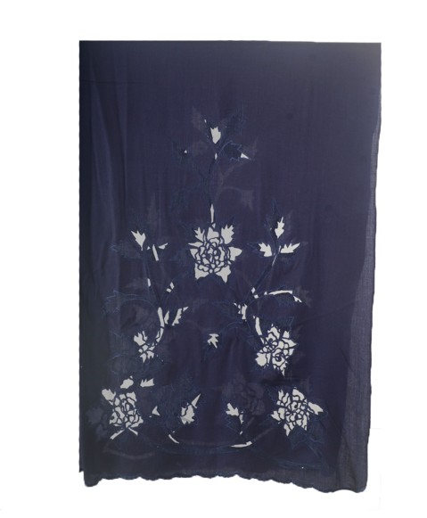 Navy Blue Floral Cutwork Stole