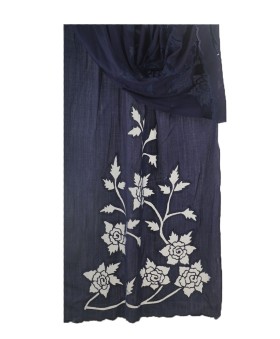 Navy Blue Floral Cutwork Stole