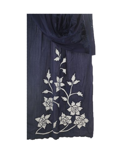 Navy Blue Floral Cutwork Stole