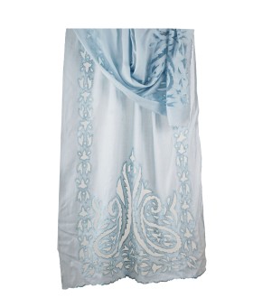 Sky Blue Paisley Cutwork Stole