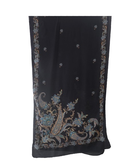 Crepe Silk Scarf - Blue Floral