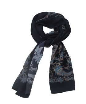 Crepe Silk Scarf - Blue Floral