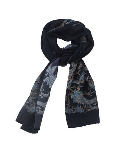 Crepe Silk Scarf - Blue Floral