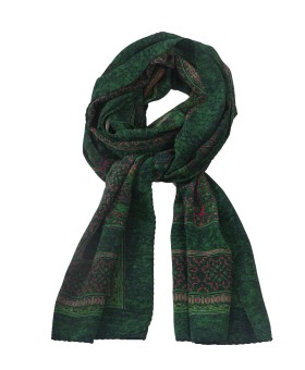 Crepe Silk Scarf - Green Abstract