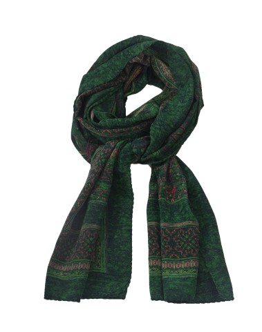 Crepe Silk Scarf - Green Abstract