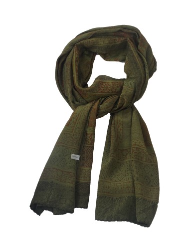 Crepe Silk Scarf - Olive Green Plants patch