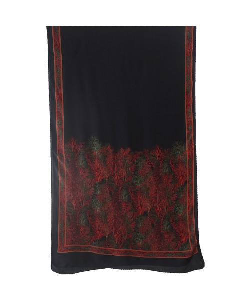 Crepe Silk Scarf - Black abstract