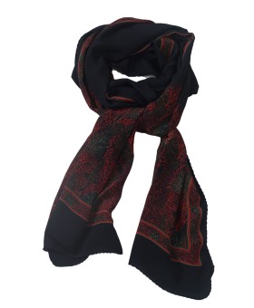 Crepe Silk Scarf - Black abstract