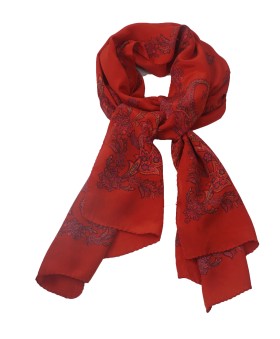 Crepe Silk Scarf - Red Floral