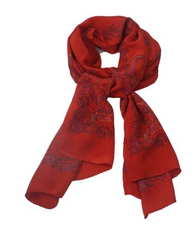 Crepe Silk Scarf - Red Floral