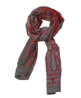 Crepe Silk Scarf - Beige Paisley