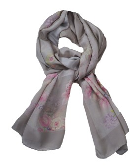 Crepe Silk Scarf - Pink Flowers